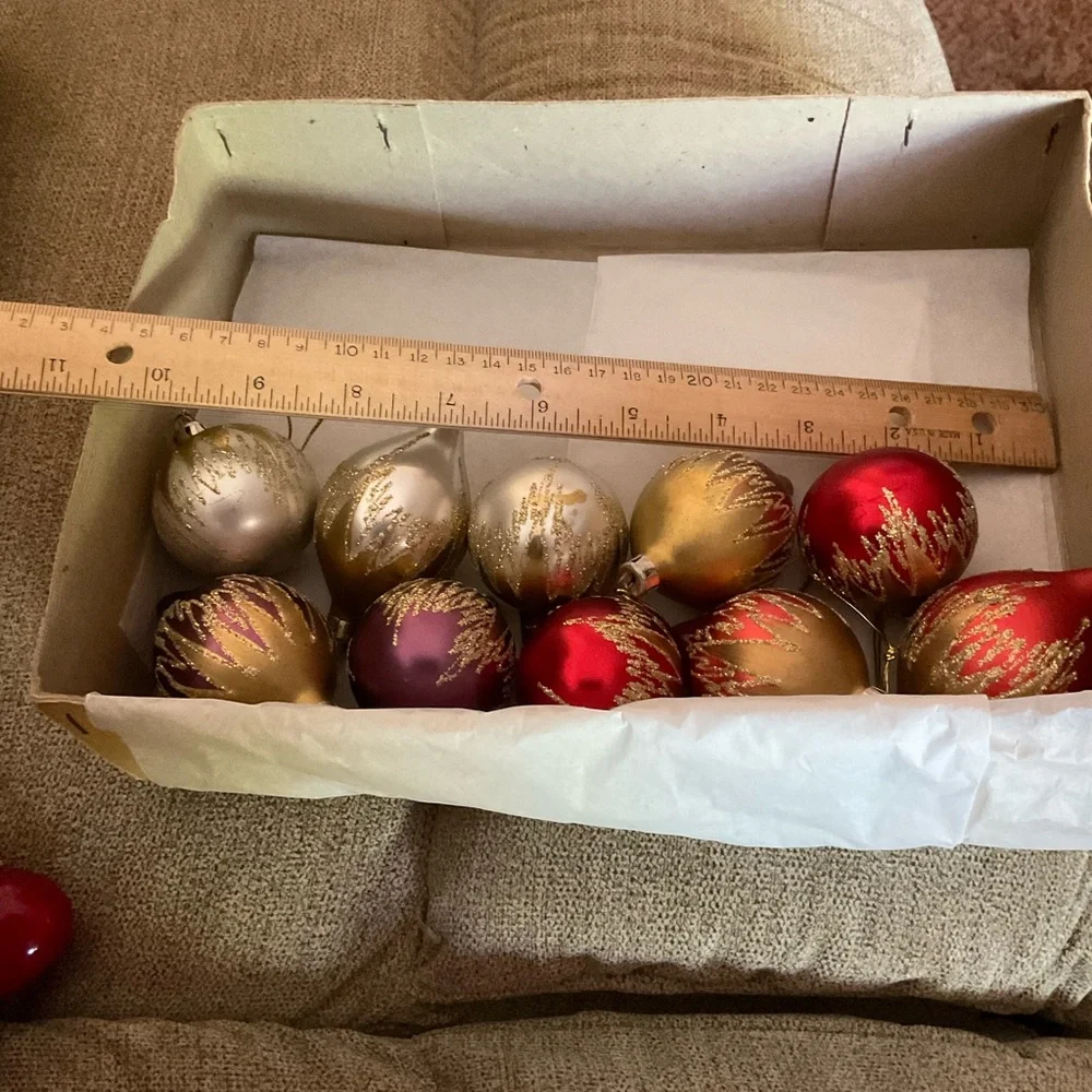 Vintage Christmas Classics Ornaments Set Of 10 Glass Colorful W Gold Sparkles - Picture 6 of 10